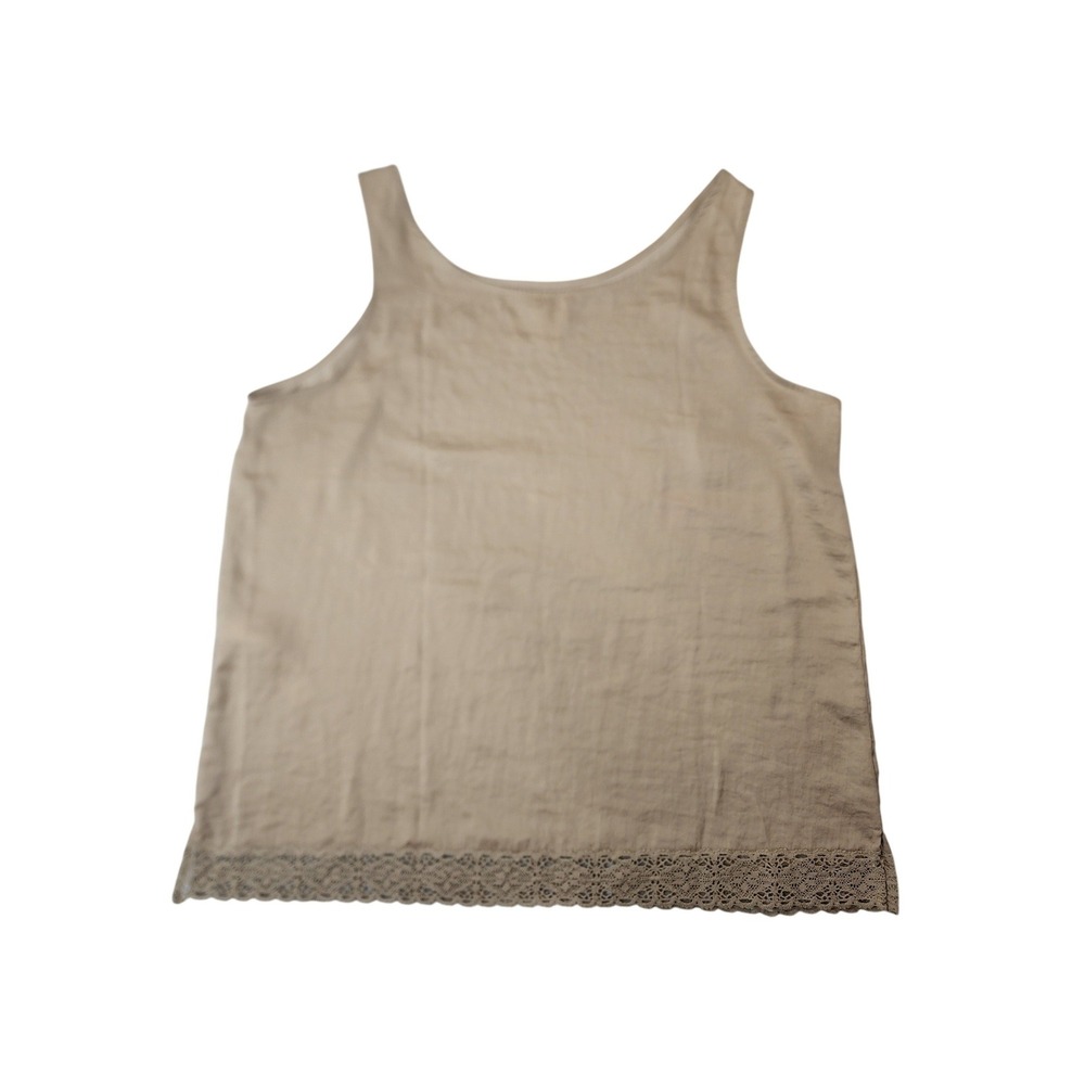 Chico's Khaki Poly Tank 2(12/L) Cotton Trim‎ Earthy Neutral Capsule Quiet Luxury - Picture 4 of 9